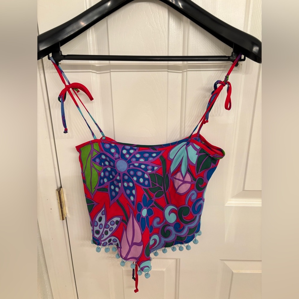 Designer Petro Zillow 100%Silk NWT Hankerchief tie Colorful Floral Women's Top - Picture 6 of 12